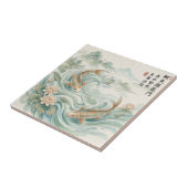 Koi Vis Lotus Inktwaskunst Tegeltje (Zijkant)