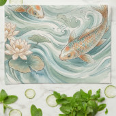 Koi Vis Lotus Inktwaskunst Theedoek (Gevouwen)