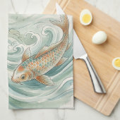 Koi Vis Lotus Inktwaskunst Theedoek (Quarter Fold)