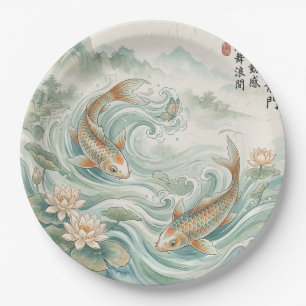 Koi Vis Lotus Oost-Indische Inkt Was Kunst Papieren Bordje