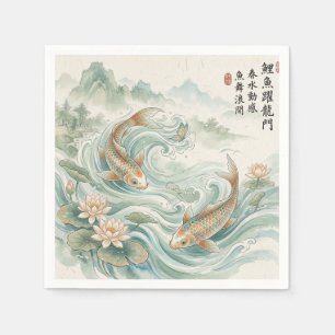 Koi Vis Lotus Oost-Indische Inkt Was Kunst Servet