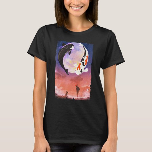 Koi Vis Maan Hond Japans T-shirt (Voorkant)