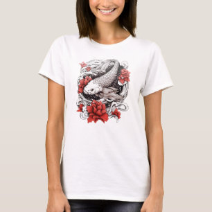 Koi vis met bloemen Japans ontwerp T-shirt