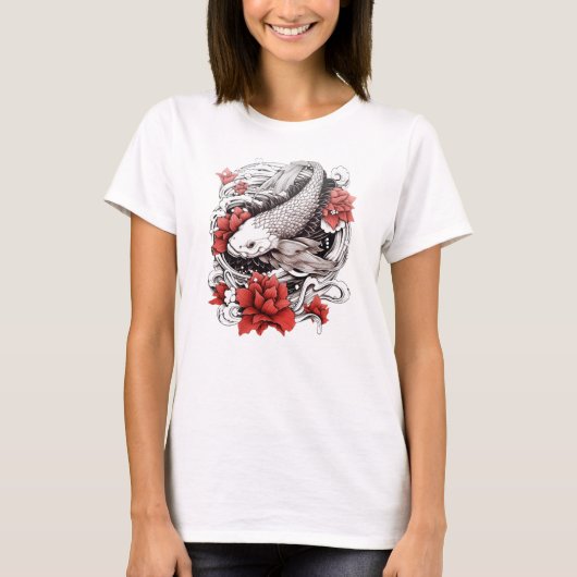 Koi vis met bloemen | Japans ontwerp T-shirt (Voorkant)
