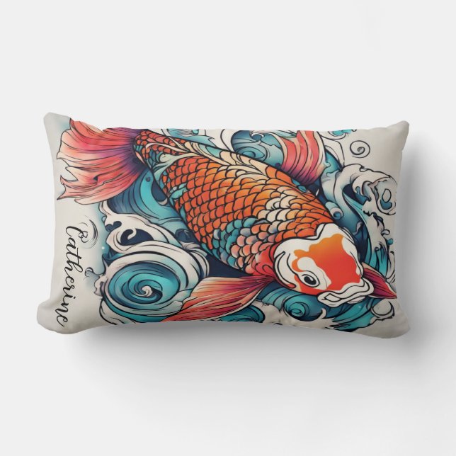 Koi vis, mooie Japanse karper, gepersonaliseerd Kussen (Voorkant)