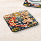 Koi Vis Omgeven Door Lotus Bloemen Bier Onderzetter (Linkerzijde)