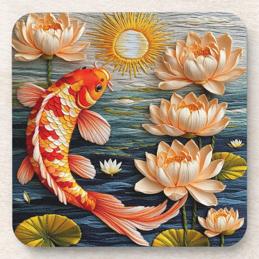 Koi Vis Omgeven Door Lotus Bloemen Bier Onderzetter (Voorkant)