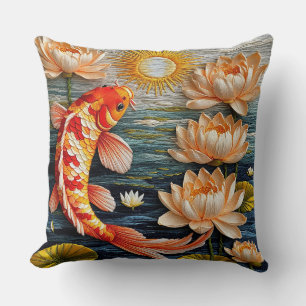 Koi Vis Omringd door Lotusbloemen Kussen