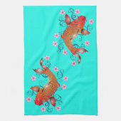 Koi vis oosters bloemig sinaasappel turquoise eleg theedoek (Verticaal)