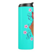 Koi vis oosters bloemig sinaasappel turquoise eleg thermosbeker (Gedraaid links)