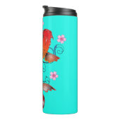 Koi vis oosters bloemig sinaasappel turquoise eleg thermosbeker (Geroteerd rechts)