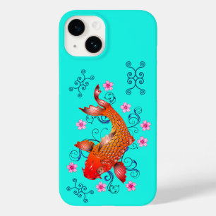 Koi vis oosters sinaasappel turquoise bloemsieraad Case-Mate iPhone 14 hoesje