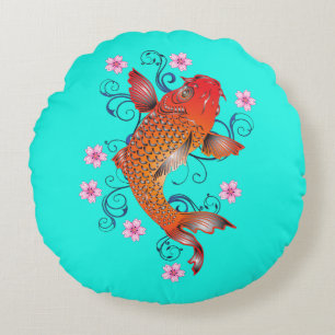 Koi vis oosters sinaasappel turquoise bloemsieraad rond kussen