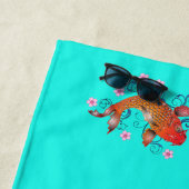 Koi vis oosters sinaasappel turquoise bloemsieraad strandlaken (In situ)