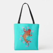 Koi vis oosters sinaasappel turquoise bloemsieraad tote bag (Achterkant)