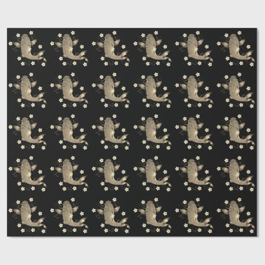 Koi vis oosters zwart en goud bloemig elegant cadeaupapier (Vlak)