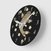 Koi vis oosters zwart en goud bloemig elegant ronde klok (Hoek)