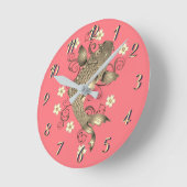 Koi vis oosterse perzik goud bloemenjapans ronde klok (Hoek)