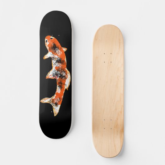 Koi Vis op Zwart Persoonlijk Skateboard (Voorkant)