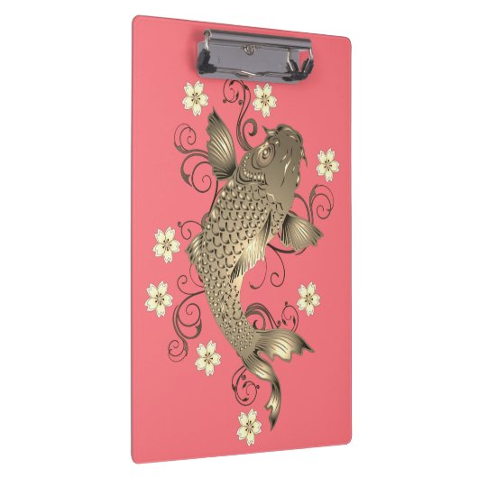 Koi vis perzik en goud oosters bloemig elegant klembord (Rechts)