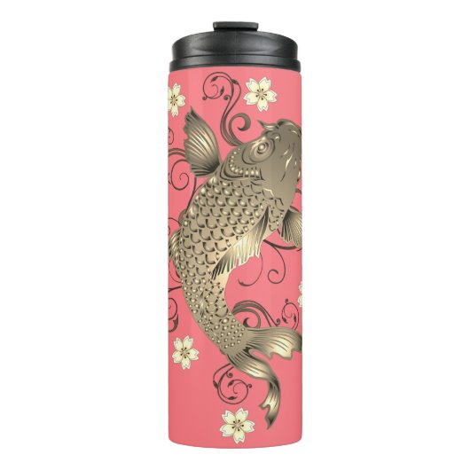 Koi vis perzik en goud oosters bloemig elegant thermosbeker (Voorkant)