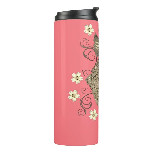 Koi vis perzik en goud oosters bloemig elegant thermosbeker (Gedraaid links)