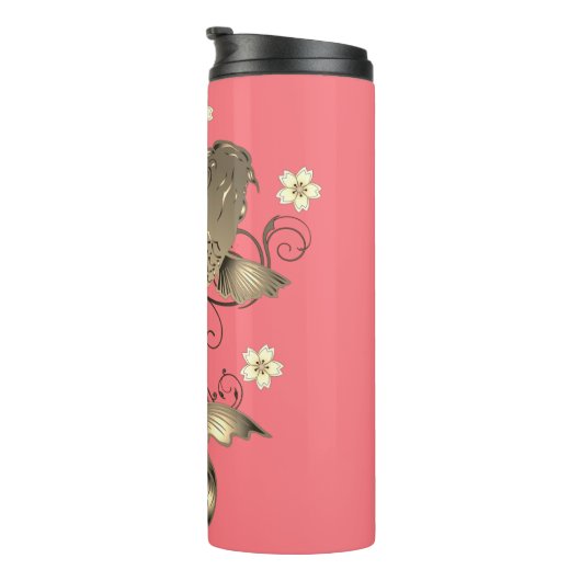 Koi vis perzik en goud oosters bloemig elegant thermosbeker (Geroteerd rechts)