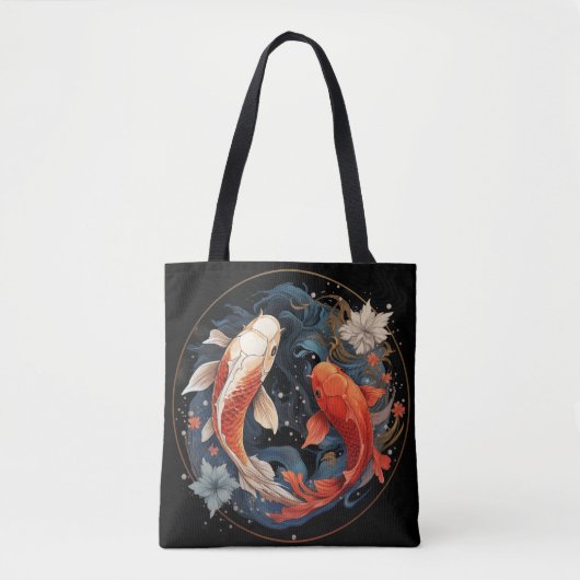 Koi Vis Rood Wit Ying Yang Japanse Waterstroom Tote Bag (Voorkant)