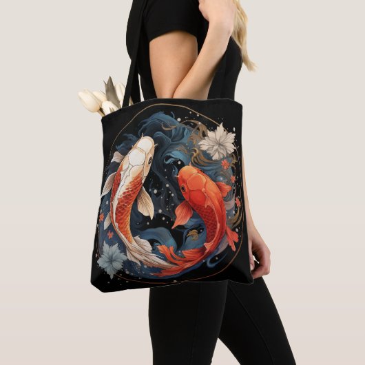Koi Vis Rood Wit Ying Yang Japanse Waterstroom Tote Bag (Dichtbij)