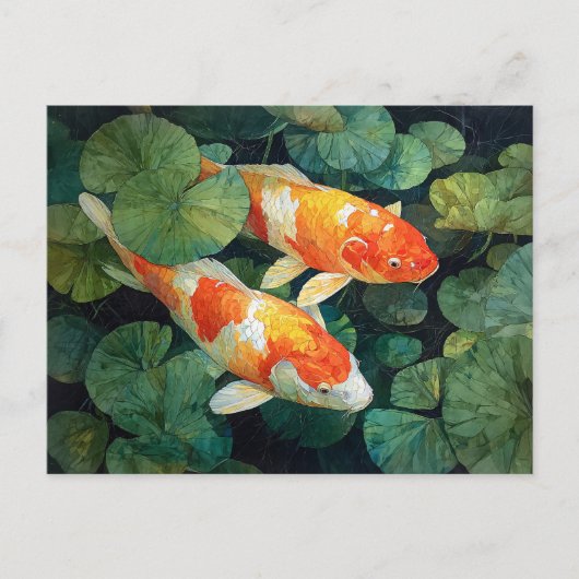 Koi Vis Vijver Waterlelies Briefkaart (Voorkant)