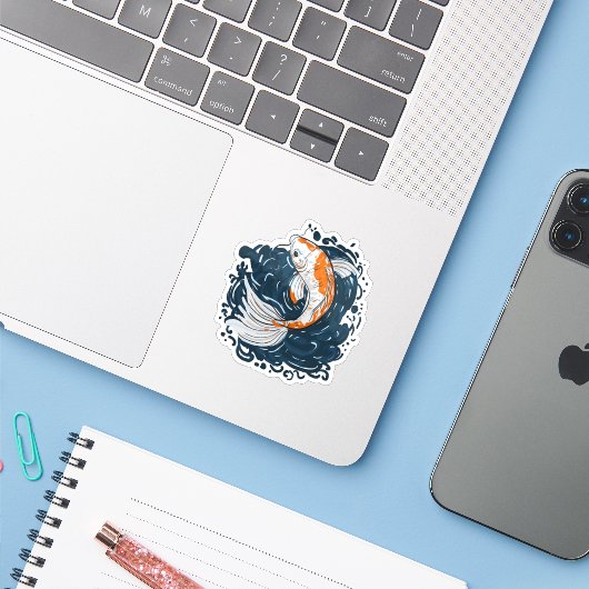 Koi Vis water buigmeester Sticker (Laptop met iPhone)