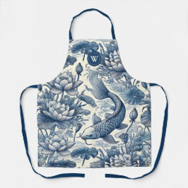 Koi Vis Waterlelie Blauwe Chinoiserie Toile Initia Schort