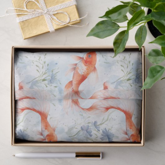 Koi Vis Wit Winter Vijver Decoupage Tissuepapier (Geschenk)