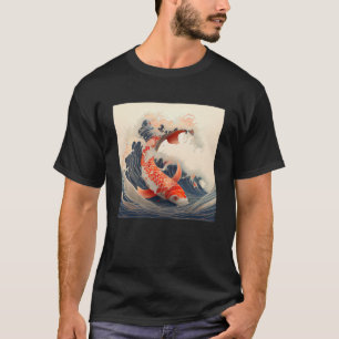 Koi Vis zwemmen in een Japanse stijl grote golf P T-shirt