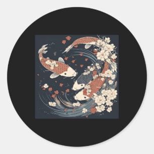 Koi Visbloemblaadjes Kersenbloesem Waterverf Japan Ronde Sticker