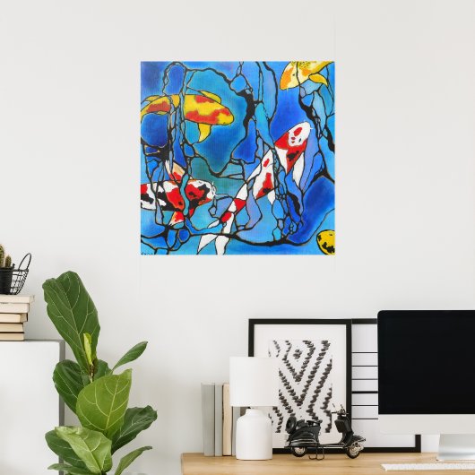 Koi vismoderne kunst maakt 'uit het blauw' poster (Thuiskantoor)