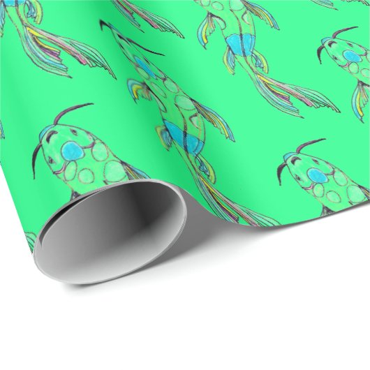 Koi-vispakpapier van 80 Retro Neon Green Cadeaupapier (Rol Hoek)