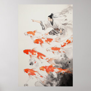 Koi Vissen Chinese tekening Poster