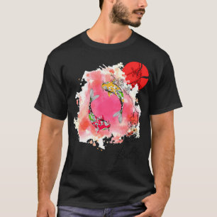 Koi-vissen en kersenbloesemkunst met rode Japanse T-shirt