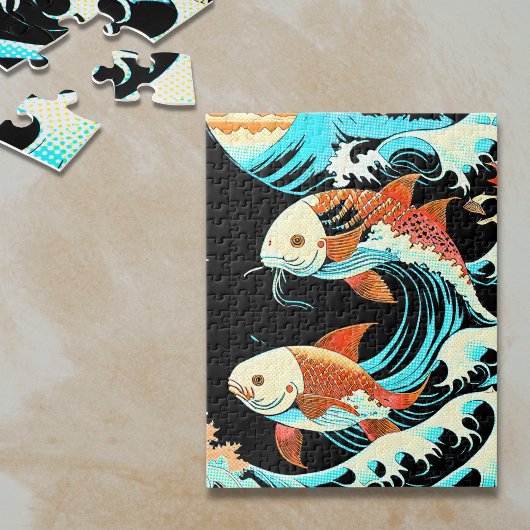 Koi-vissen in een grote golf Comic-stijl Legpuzzel
