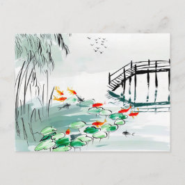 Koi-vissen in een rustige vijver China Briefkaart