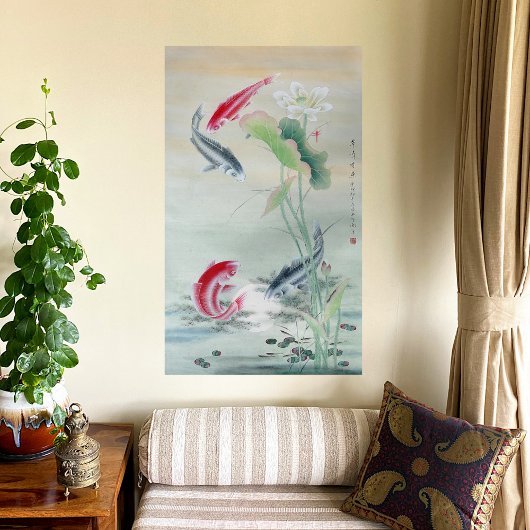 Koi-vissen met Lotus Canvas Afdruk