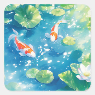 Koi Vissen Tussen Waterlelies Vierkante Sticker