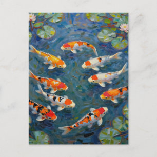 Koi Vissen Waterlelies Impressionistische Vijver Briefkaart