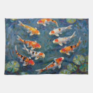 Koi Vissen Waterlelies Impressionistische Vijver Theedoek