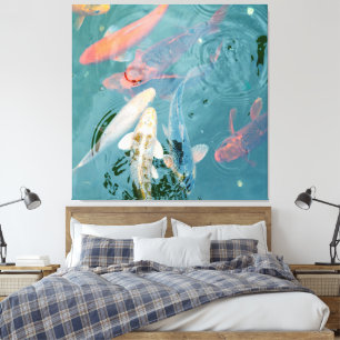 Koi Vissen Zwemmend in Vijver Canvas Afdruk
