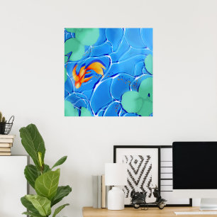 Koi Visvijver Blauw Water Tuin Muur Kunst Poster