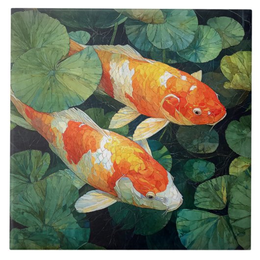 Koi Visvijver Waterlelies Tegeltje (Voorkant)