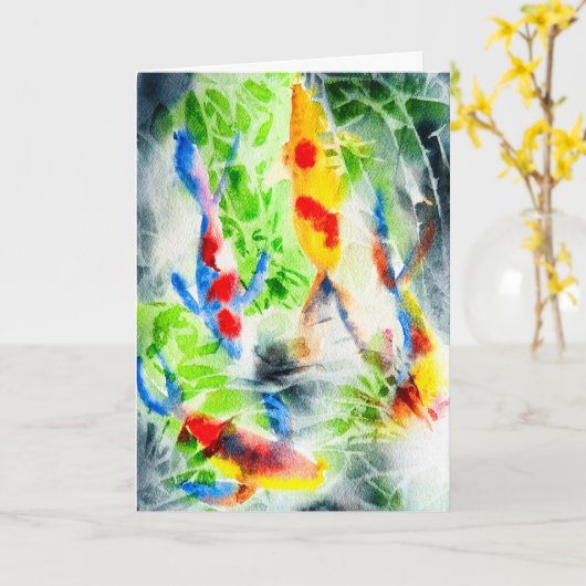 Koi Waterverf vis beeldende kunst Kaart (Gele Bloem)