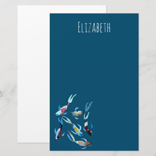 Koi waterverf viskunst briefpapier (Voorkant / Achterkant)